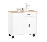 SoBuy Carrito de Cocina con 2 Ruedas con Freno y 3 especieros, 105x92x46 cm | Isla de Cocina con cajón, balda regulable y toallero, MDF/PB, para cocina, comedor, rincón de café y terraza, FKW126-WN