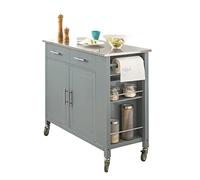 SoBuy Carrito de Cocina con Piso de Acero Inoxidable Mueble de almacenaje con Ruedas Buffet Multifuncional con Estante Lateral, Puertas y cajones 107 x 46 x 94 cm FKW108-HG ES