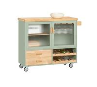 SoBuy Carrito de Cocina con Ruedas, Ilha de Cozinha, Mueble Auxiliar con Plan de Trabajo en Madera, Mueble de Cocina de Almacenaje para Comedor, Verde y Natural, 109 × 40 × 92 cm, FKW114-GR