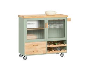 SoBuy Carrito de Cocina con Ruedas, Ilha de Cozinha, Mueble Auxiliar con Plan de Trabajo en Madera, Mueble de Cocina de Almacenaje para Comedor, Verde y Natural, 109 × 40 × 92 cm, FKW114-GR