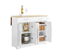 Sobuy carrito de cocina con ruedas isla central 2 cajones estanterías ajustables superficie extensible blanco fkw129-wn 113 cm