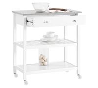 Sobuy carrito de cocina con ruedas isla central encimera acero inoxidable cajones estantes abiertos 81x45x90cm blanco fkw47-ii-w