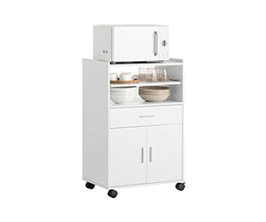 SoBuy Carrito de Cocina con Ruedas y Encimera Extensible Mueble Auxiliar para Microondas, Isla de Cocina Blanca 92x59x40cm para Comedor u Oficina FSB09-W