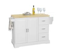 Sobuy carrito de cocina, estantería de cocina, aparador con ruedas, h91cm x l106cm x p46,blanco madera de caucho fkw41-wn