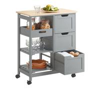 SoBuy Carrito Auxiliar con Ruedas, Carrito Cocina con 3 Cajones y 3 Estantes, Mueble Auxiliar de Cocina, Mueble Cocina Auxiliar Gris 68x38x85 cm, FKW79-HG
