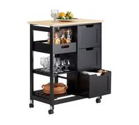 SoBuy Carrito Auxiliar con Ruedas, Carrito Cocina con 3 Cajones y 3 Estantes, Mueble Auxiliar de Cocina, Mueble Cocina Auxiliar Negro 67x37x84,5 cm, FKW79-SCH