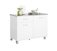 SoBuy Carro de Cocina con Ruedas, Isla de Cocina Rodante con Encimera de Acero Inoxidable y 1 Cajón, Mueble Auxiliar de Almacenamiento para Cocina, Isla de Cocina con Ruedas 120 x 56 x 90 cm FKW117-W
