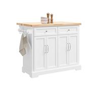 SoBuy Carro de Cocina con Ruedas - Isla de Cocina Rodante con Encimera Extensible, 2 Cajones y Estantes Ajustables - Mueble Auxiliar de Almacenamiento para Cocina, Blanco 115x(46-71)x92cm FKW71-II-WN