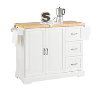 SoBuy Carro de Cocina con Ruedas Isla de Cocina Rodante con Encimera Extensible, 2 Cajones y Estantes Ajustables Mueble Auxiliar de Almacenamiento para Cocina Blanco 130 x 46-71 x 91 cm FKW41-WN