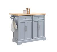 SoBuy Carro de Cocina con Ruedas - Isla de Cocina Rodante con Encimera Extensible, 2 Cajones y Estantes Ajustables - Mueble Auxiliar de Almacenamiento para Cocina Gris 115x(46-71) x92cm FKW71-II-HG