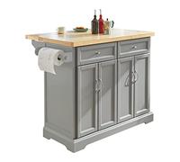 SoBuy Carro de Cocina con Ruedas - Isla de Cocina Rodante con Encimera Extensible, 2 Cajones y Estantes Ajustables - Mueble Auxiliar de Almacenamiento para Cocina, Gris, 115x92x(46-71) cm FKW71-HG ES