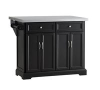 SoBuy Carro de Cocina con Ruedas - Isla de Cocina Rodante con Encimera Extensible, 2 Cajones y Estantes Ajustables - Mueble Auxiliar de Almacenamiento para Cocina, Negro, 115x92x(46-71)cm FKW71-SCH ES