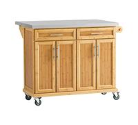 SoBuy Carro de Cocina con Ruedas, Isla de Cocina Rodante con Encimera Extensible y 2 Cajones, Mueble Auxiliar de Almacenamiento para Cocina, Isla de Cocina con Ruedas Natural 115x(46-71)x92cm FKW69-N
