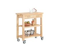 SoBuy Carro de Cocina con Ruedas y Estantería - Mueble Auxiliar de Cocina de Madera Isla Cocina Natural 80 x 40 x 90 cm FKW24-N