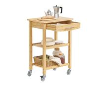 SoBuy Carro de Cocina de Bambú Carbonizado - Mueble de Cocina con Ruedas y Cajón, Carrito Móvil, para Cocina, Comedor y Exterior 58×40×86 cm FKW135-N