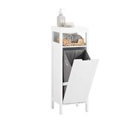 SoBuy Mueble Baño con Cesto para Ropa Sucia - Armario Compacto con Bolsa Abatible -Mueble Columna Baño Blanco, 30 x 90 x 30 cm, BZR122-W