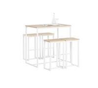 SoBuy Conjunto Mesa Alta de Cocina con 4 Taburetes - Mesa de Bar Alta para Comedor, Ahorro de Espacio para Pisos Pequeños, Balcón o Isla Cocina, Acabado Madera Natural, 100x60x96cm OGT15-WN