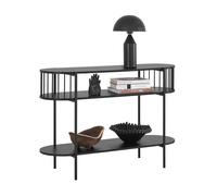 SoBuy Consola Entrada Moderna Mueble Recibidor Estrecho con Almacenamiento, Mesa Consola de Metal Negro, Estilo Industrial para Entrada, Salón u Oficina, 110×39×76 cm FSB90-SCH