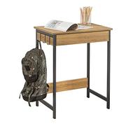 SoBuy Escritorio Esquinero con Cajón Soporta hasta 60kg 60x77x40cm | escritorio compacto con 2 ganchos, estructura de hierro robusta, MDF E1 FWT43-N