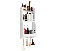 SoBuy Especiero de Cocina con 3 estantes, 3 ganchos & barras, 38x75x17cm | Organizador de Especias compacto con protección anticaída, carga 20 kg, MDF, cocina & baño, KCR12-W