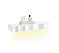 SoBuy Estante de Pared Flotante con cajón y luz LED con Sensor de Movimiento, para Dormitorio, recibidor y salón, a Pilas, L60 × P20 × A8 cm, Blanco, FHK38-W