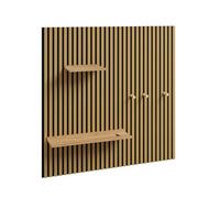 SoBuy Estante de Pared, Madera, Perchero para Equipamiento Deportivo | Perchero de Pared, 3 Ganchos y 2 Baldas Ajustables, Almacenaje de Equipamiento Deportivo, Recibidor y Pasillo, FHK40-N