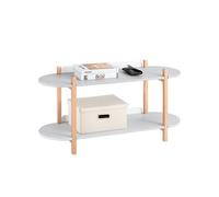 Sobuy estantería de almacenamiento de 2 niveles mesa auxiliar de madera mesa de centro pequeña para sala de estar oficina dormitorio gris hstr01-hg