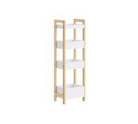 Sobuy | estantería de baño blanca con 4 estantes | organizador de pared de bambú y mdf | mueble auxiliar para baño o salón | 28×20×90 cm | capacidad de carga 30 kg | frg226-h-wn 90 cm