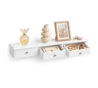 SoBuy Estantería de Pared Blanca con 3 Cajones, 94 cm, Balda Flotante | Marcos de fotos y plantas arriba, llaves y recibos en los cajones. Para entrada, cocina y baño.