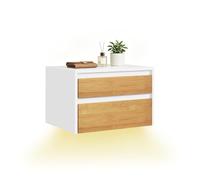 SoBuy Estantería Pared con lámpara de Sensor de Movimiento extraíble, Estante Flotante con 2 cajones, balda Flotante para Pasillo Estrecho y Salón, 40x29.8x25.6cm, Blanco Natural, FBT175-E-WN