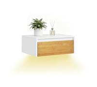 SoBuy Estantería Pared con lámpara de Sensor de Movimiento extraíble, Estante Flotante con cajón, balda Flotante para Pasillo Estrecho y Salón, 40x29.8x15.6cm, Blanco Natural, FBT174-E-WN
