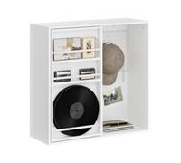 SoBuy Estanteria Pared con Pizarra Magnetica y Panel Perforado 70x25x70 cm | Estanteria Libros y Madera de Almacenaje Multifuncional con Puerta Corredera, Estante de Pared Salvaspacio, Blanco STR16-W