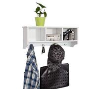 SoBuy Estantes de Pared con 4 Ganchos 60x15x23cm para recibidor | Armario suspendido 3 compartimentos, MDF, carga 15kg, montaje rápido, blanco FRG48-W