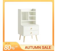 SoBuy FBT100-W Mesita de noche con 2 cajones y compartimentos abiertos, mesa auxiliar para sofá, mesa para teléfono, mueble nocturno, cómoda Blanco