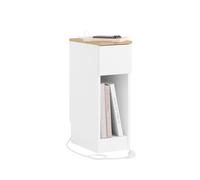 SoBuy FBT111-E-WN Mesa auxiliar estrecha con enchufe estándar Puerto USB Conector tipo C para dormitorio salón Blanco múltiple
