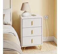 SoBuy FBT115-L-E-WMesita de Noche con función de Carga, Mesilla de Noche con 2 enchufes, USB y Type-C, Mesa Auxiliar Bedside Table para Dormitorio y salón, Blanco, 40 x 40 x 63,5 cm BLANCO