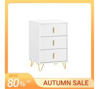 SoBuy FBT115-L Mesita de noche con 3 cajones para cama con somier, mesa auxiliar para sofá, mesa para teléfono, mesita de noche BLANCO