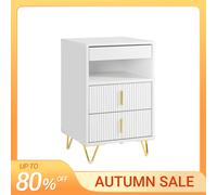 SoBuy FBT168-W Mesita de noche con 3 cajones y compartimentos de almacenamiento Mesa auxiliar moderna para dormitorio y sala de estar BLANCO