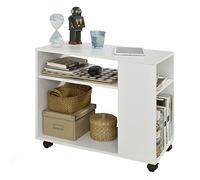 SoBuy FBT34-W,ES Mesa Auxiliar con 2 Estantes, Consola,Mesita de Noche con Ruedas