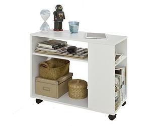 SoBuy FBT34-W,ES Mesa Auxiliar con 2 Estantes, Consola,Mesita de Noche con Ruedas