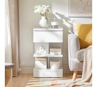 SoBuy FBT49x2 Juego de 2 mesitas de noche mesitas de noche estrechas con 1 cajón y 2 estantes, mesa auxiliar moderna 39x39x65CM BLANCO
