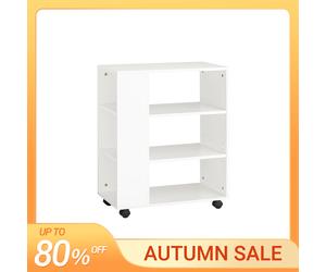 SoBuy FBT68-W Mesa para impresora con 7 estantes, carrito de oficina con ruedas, carrito auxiliar, carrito para archivos, blanco, BHT aprox. 60x75x35cm BLANCO