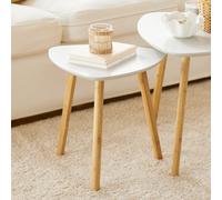 SoBuy FBT74-W Juego de mesa auxiliar con estantes, mesa de centro, sofá, mesa de centro, mesa de escribir, bambú, blanco/naturaleza BLANCO