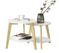 SoBuy 2 Mesas Nido Redondas - Mesas de Centro para Salón, Grande 50 cm y Pequeña 40 cm, Blanco, FBT75-W