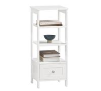 SoBuy FBT91-W Mesa Auxiliar Alta Mesita de Noche con 1 cajón y 3 Niveles Mesa para salón Comedor Blanco 30 x 28 x 74 cm ES
