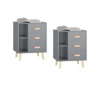 Sobuy fbt95-hgx2 set de 2 mesas auxiliares mesita de noche con 3 cajones gris