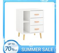 SoBuy FBT95 Mesita de noche con 3 cajones y 2 compartimentos abiertos, mesa auxiliar para sofá, mesa para teléfono, mesita de noche, cómoda de noche Gris claro