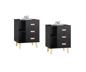 SoBuy FBT95-SCHx2 Set de 2 Mesas Auxiliares Mesita de Noche con 3 Cajones Mesa para Salón Comedor con 2 Estantes 48 x 40 x 60 cm Negro ES