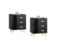 Sobuy fbt95-schx2 set de 2 mesas auxiliars mesita de noche con 3 cajones negro