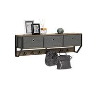 SoBuy FHK26-N Perchero de Pared para Pasillo, Guardarropa, Estante de Pared con 3 Cestas y 7 Ganchos Dobles Estilo iIndustrial 100 x 20 x 30 cm ES